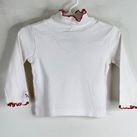 VTG 90s OshKosh Turtleneck 6-9M White Long Sleeve Embroidered Floral Ruffle Xmas - Picture 4 of 9